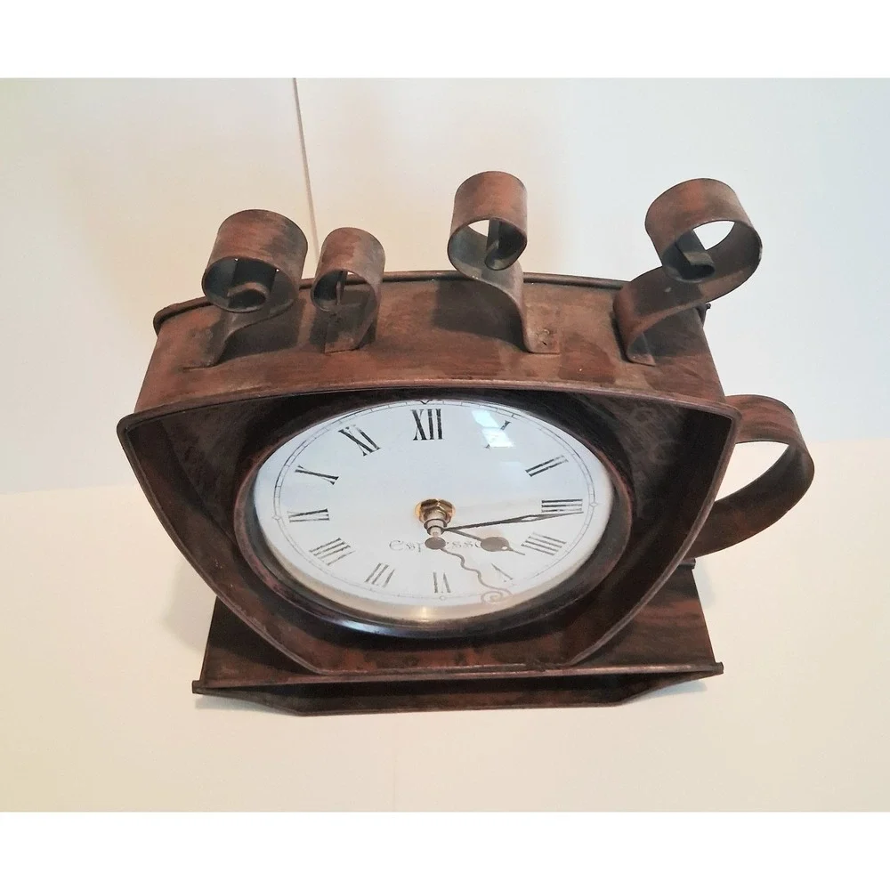Bronze Metal Coffee Cup Wall Clock Home Decor Coffee Bar Kitchen Gift Tested EUC